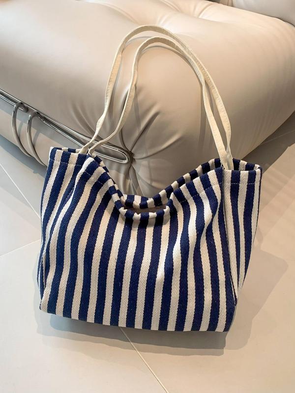 Men's Casual Striped Pattern Tote Bag, Large Capacity Shoulder Bag for Daily Used & Work, Casual Trendy Versatile High-quality Daily Commuting Bag 8