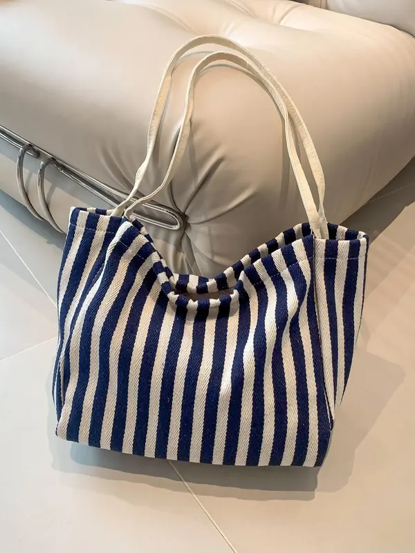 Men's Casual Striped Pattern Tote Bag, Large Capacity Shoulder Bag for Daily Used & Work, Casual Trendy Versatile High-quality Daily Commuting Bag 8