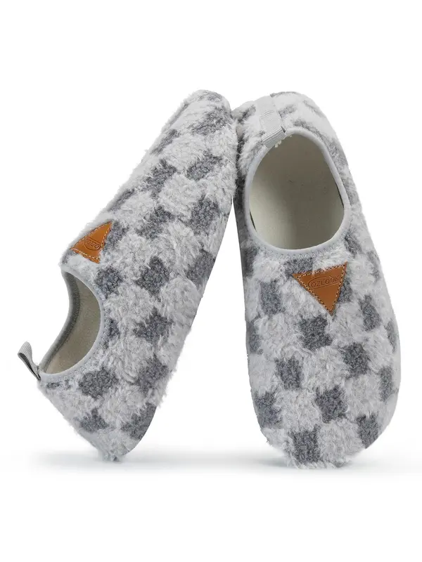 Women's Plaid Pattern Plush Slippers, Casual Soft Comfortable Home Slippers, Warm Slippers for Indoor & Outdoor Use for Women & Girls 0