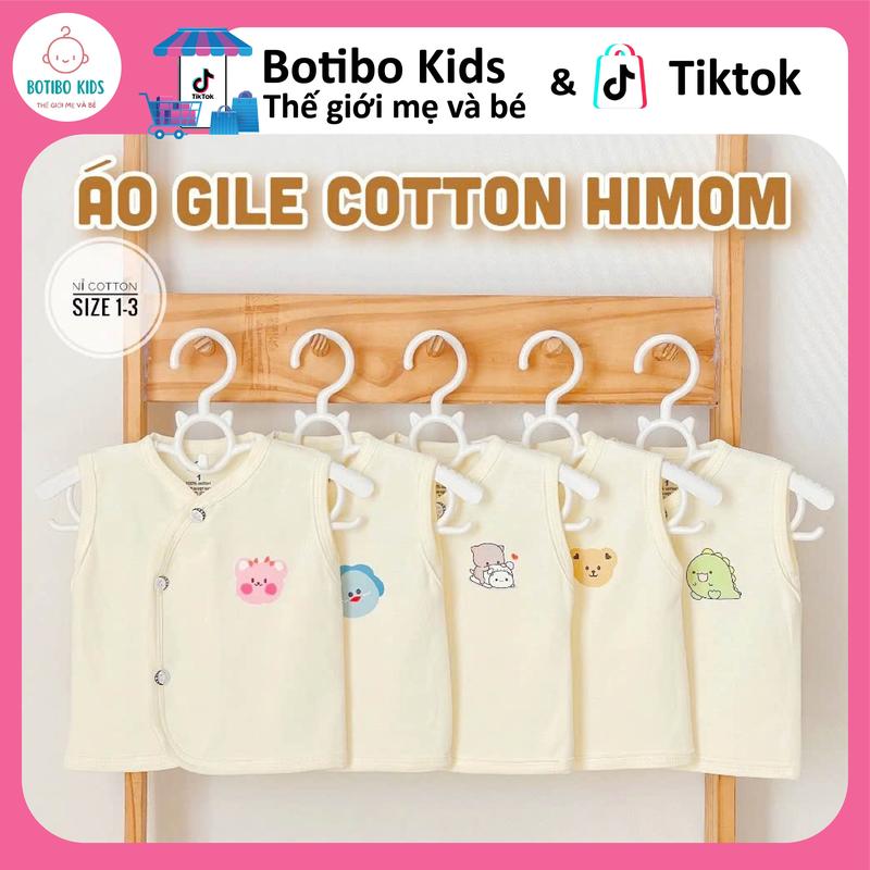  Áo Gile Vải Cotton Nỉ Xuất Hàn Thu Đông HiMom Nền Trắng Kem Mềm Mại Dễ Thương Và Ấm Áp Cho Bé 3-9Kg BOTIBO KIDS 