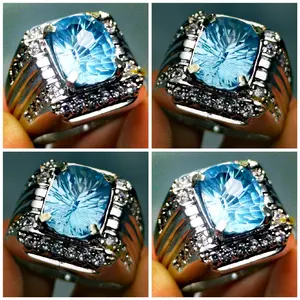 Cincin Batu Pria Blue Topaz Kristal