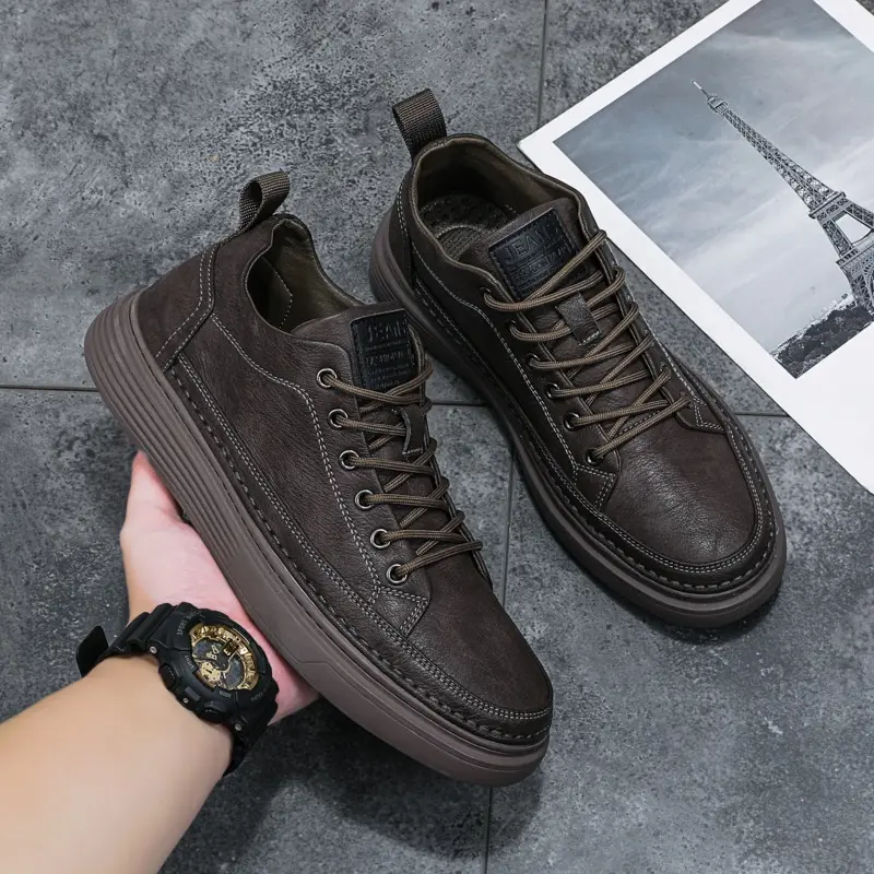 Giày Sneaker Nam, Giày Da Nam Cao Cấp Kiểu Mới 2024 Shoes Cao Su Đế Bằng Đế Cao 0