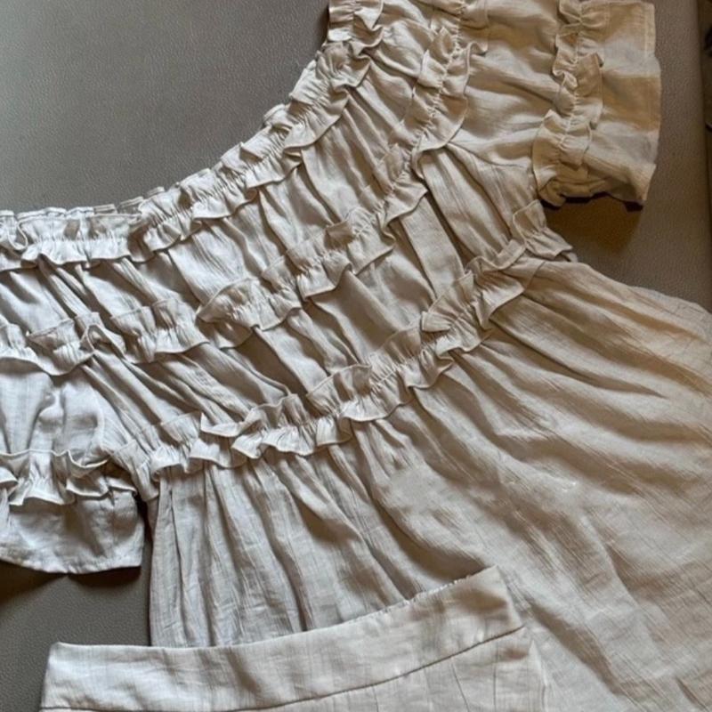 Set áo trễ vai nhún kèm quần xuông cùng màu dễ mặc Samhyewear