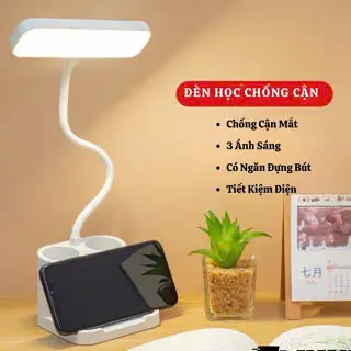 Đèn Học Tĩnh Điện Có Nút Cảm Ứng - Kèm Dây Sạc USB, 3 Màu Có Thể Điều Chỉnh Cấp Độ Ánh Sáng, Xoay 360 độ, Đỡ Điện Thoại Mobile Led 0
