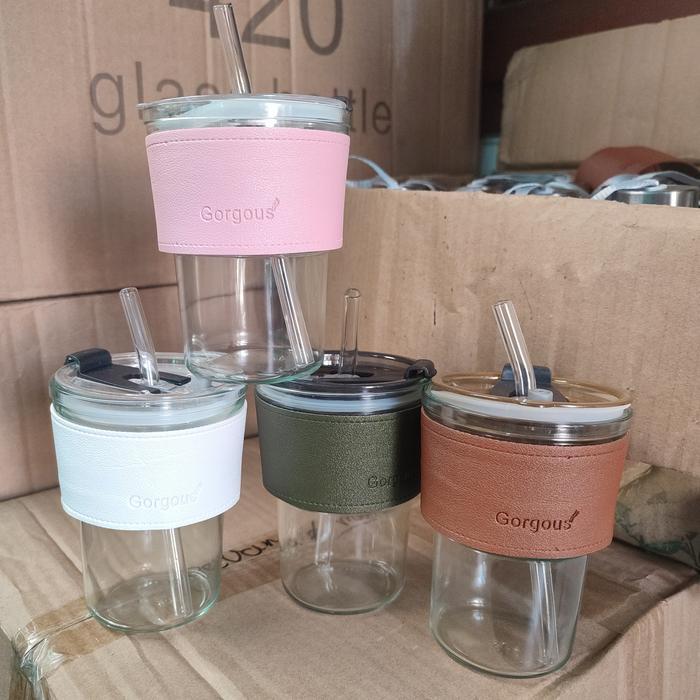 GELAS BOTOL KACA SEDOTAN AESTHETIC NON BOX JanjiKita | Default