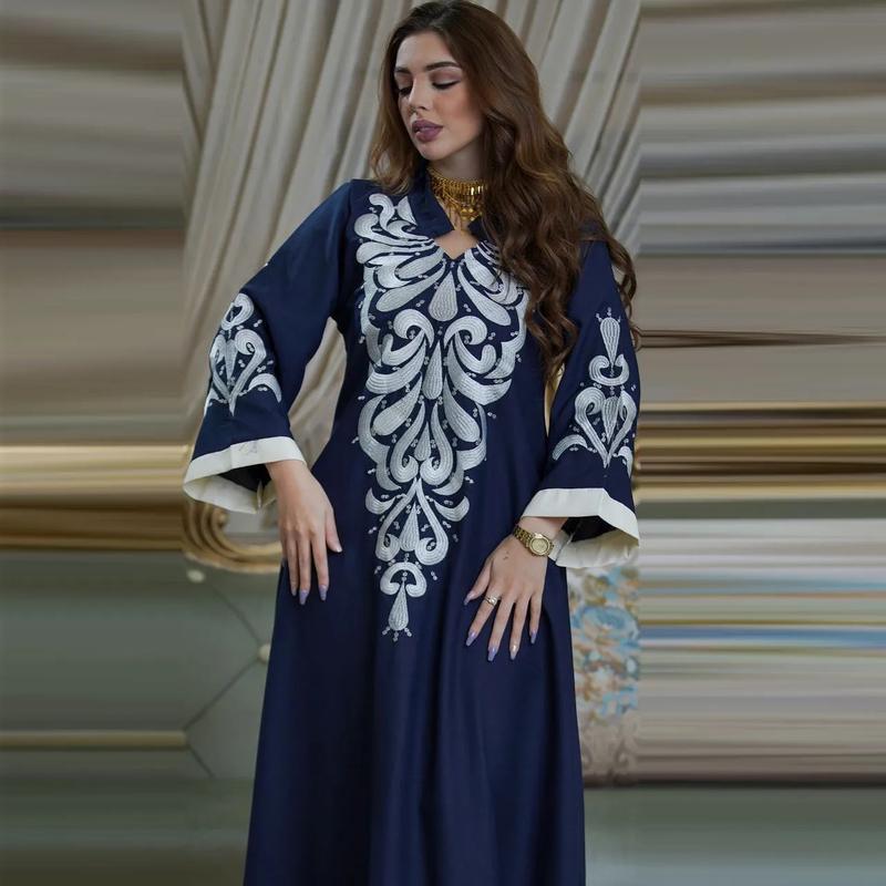 Product Introduction of Robe Muslim Abaya Dubai Embroidered Kebaya Dress Long Sleeve Gowns Moroccan Kaftan Islam Oman Qatar Ladies Dresses 18