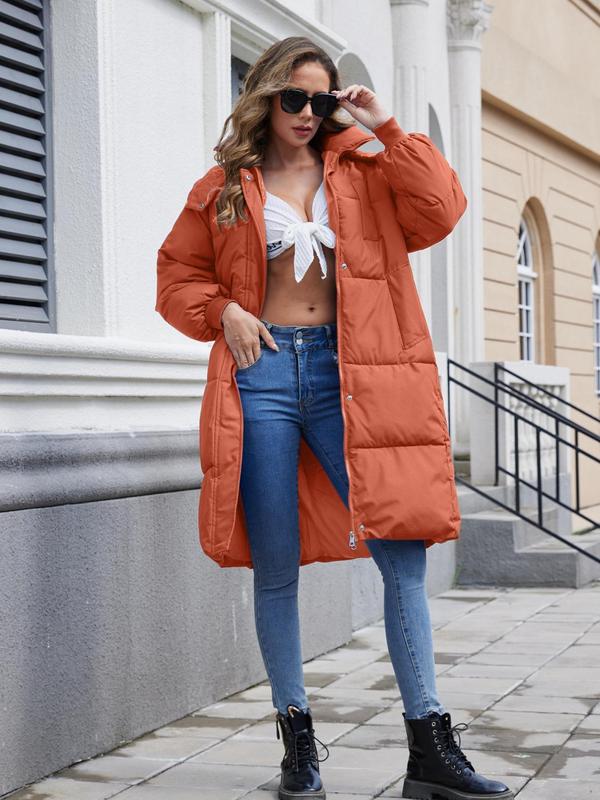 Women's Button Front Full Zip Up Coat, Trendy Warm Raglan Sleeve Outerwear for Daily, Puffer Jacket, Hooded Coat, Puffer Jacket, Women's Clothing for Winter 5