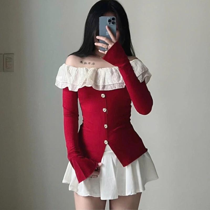 Áo thun nữ kiểu trễ vai tay loe phối voan bèo tiểu thư xinh xắn A099 - Top phong cách cho phụ nữ - Women cá tính trơn Nhung Voi Jean