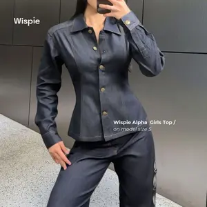 Wispie Alpha Girls Top Kemeja Denim Jeans Wanita Fitted Jacket Oversize Tangan Panjang Bahan Lembut Variasi Outer Blazer
