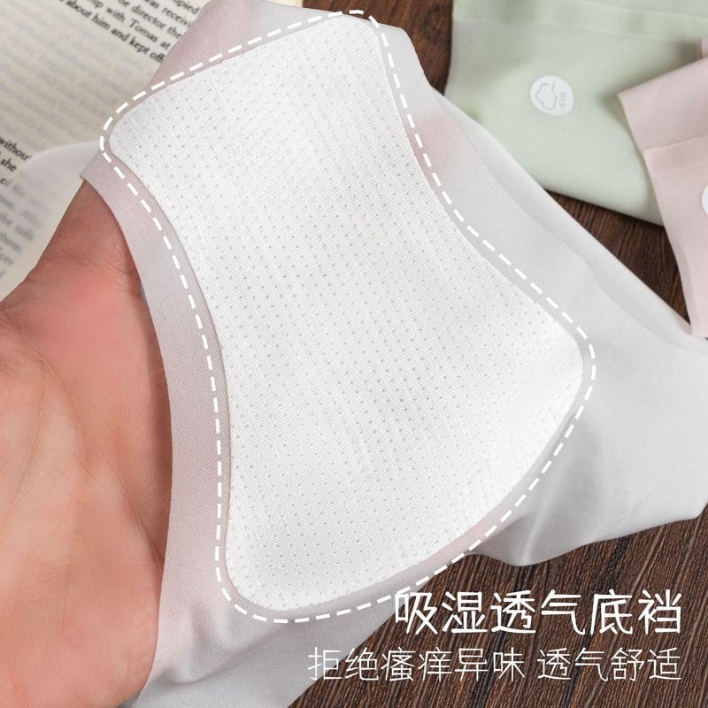 3D Peach Hip Mask Underwear Women's Ice Silk Seamless Summer Breathable Ultra-Thin Quick-Drying Girly Simplicity Triangle Underwear Panty Womenswear Lady Comfort Innerwear Basic Minimalist 4