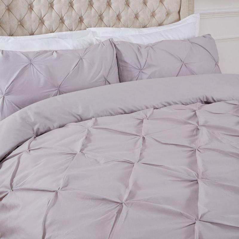 Highams Diamond Pintuck Pinch Pleat Duvet Cover Set - Silver 5