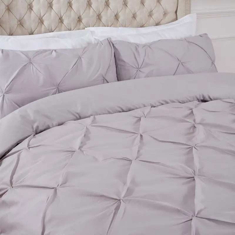 Highams Diamond Pintuck Pinch Pleat Duvet Cover Set - Silver 5