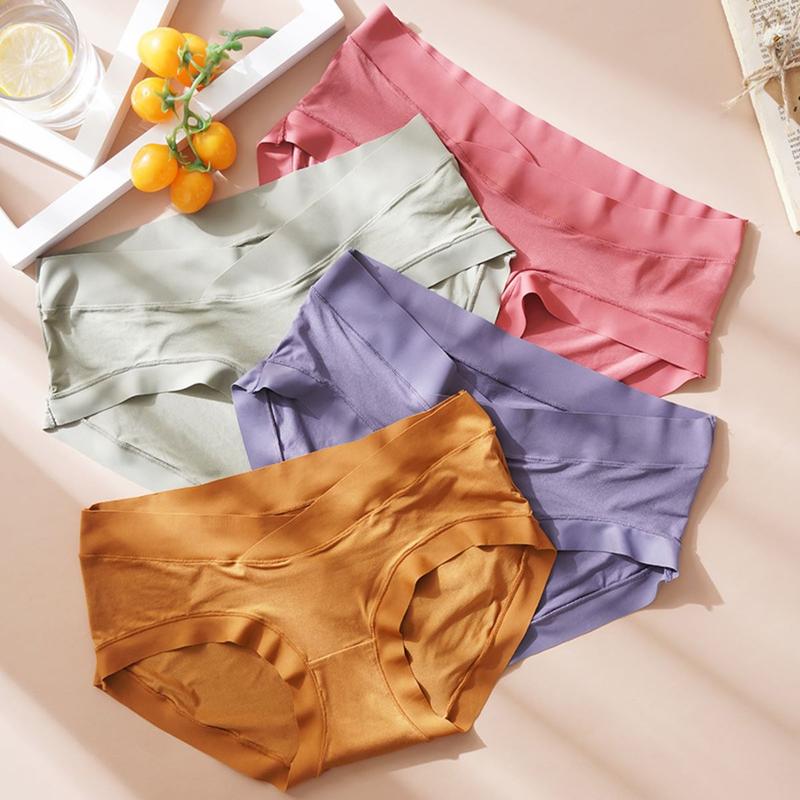 (9055) Set 4 Quần chip bầu cạp chéo chất su dẻo, co giãn bốn chiều, thấm hút mồ hôi tốt, hỗ trợ nâng đỡ bụng bầu, đáy quần chất cotton sáng màu, dễ giặt, mềm mịn, thoải mái, màu sắc dễ phối đồ Voi Kem Quần Lót Bầu