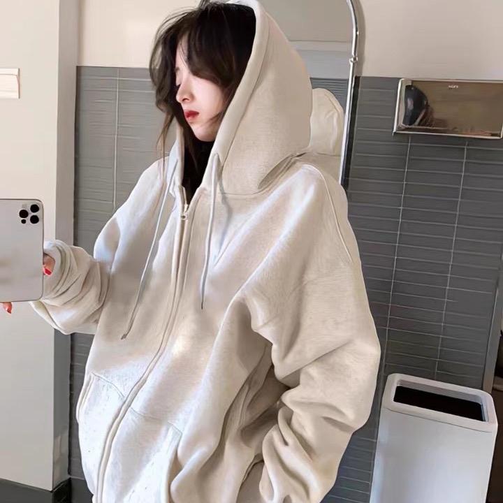 Hoodie nỉ trơn Menswear, chất nỉ ngoại form to nam nữ, bo chun bản to khoảng 6cm Áo áo hoodie zip khoác xám tiêu màu