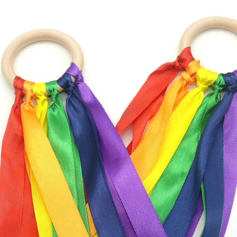 Colorful Rope With Storage Box, 2 Counts Rainbow Ribbon Baby Sensory Toy, Montessori Toy, Ribbon Streamer with Wood Ring, Rainbow Wind Wand Learning Toy, Birthday Gifts Ideas 0