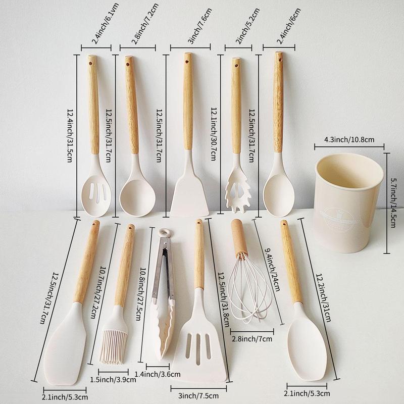 Silicone Cooking Utensils Set, 12pcs/set Including Spatula, Spoon, Tongs, Whisk, Storage Bucket, Kitchen Cooking Utensils Set, Kitchen Accessories 3