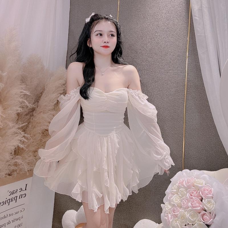 Váy bèo tua rua dài tay D2 nhiều màu Chất tơ , tôn dáng nữ tính ,38-60kg , sz S/M (ảnh thật) Women Voan Dress Bo Chun