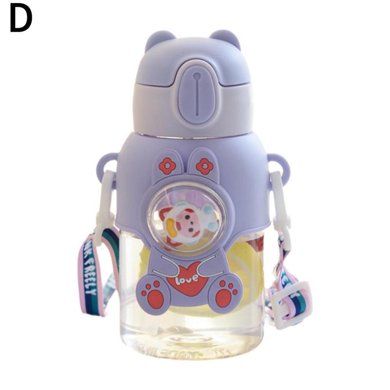 Product Introduction of Kawaii Children's Water Bottle With Straw And Shoulder Strap 600ml Cute Large Capacity Toddler Water Bottles 36