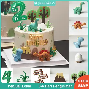 Kartun Dinosaurus Kue Topper Hutan Daun Pohon Buah Dino Karet Lembut Untuk Dekorasi Ulang Tahun