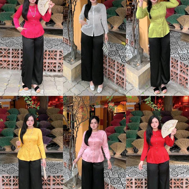 Bộ bà ba gấm kèm quần đen 60-90kg Quỳnh như bigsize