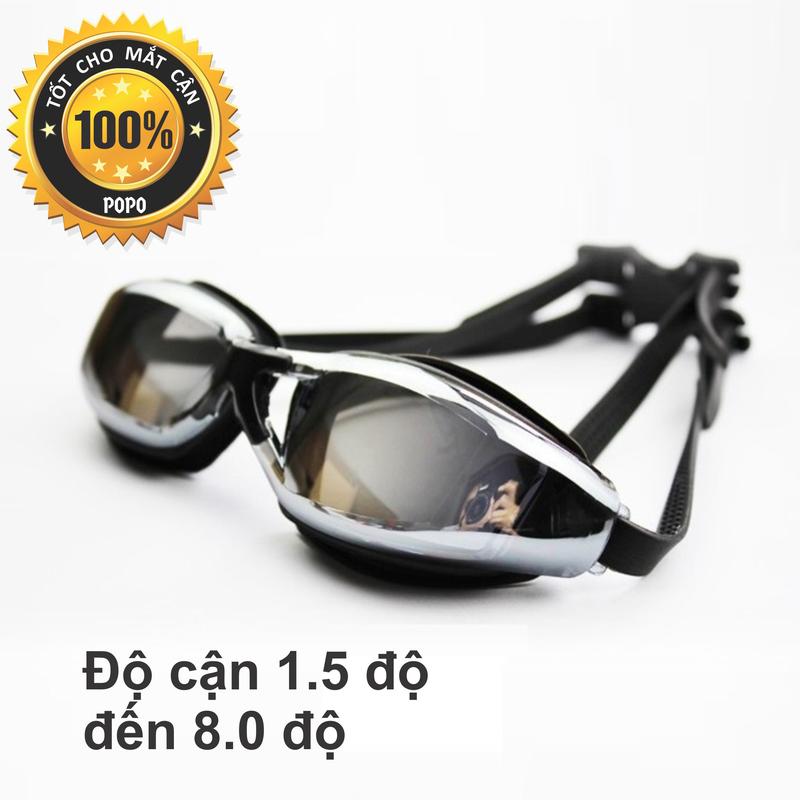 Kính bơi cận cho người lớn có độ từ 1.5 độ đến 8.0 độ chính hãng POPO mắt kiếng bơi cận thị tráng gương chống UV
