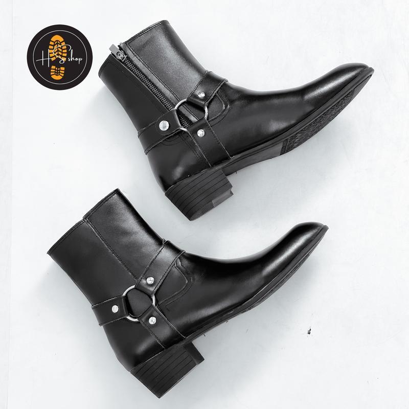 HSSHOP Giày nam Harness Boots Da Bò Cao Cấp, Bảo Hành 12 Tháng, Khâu Đế, Màu đen
