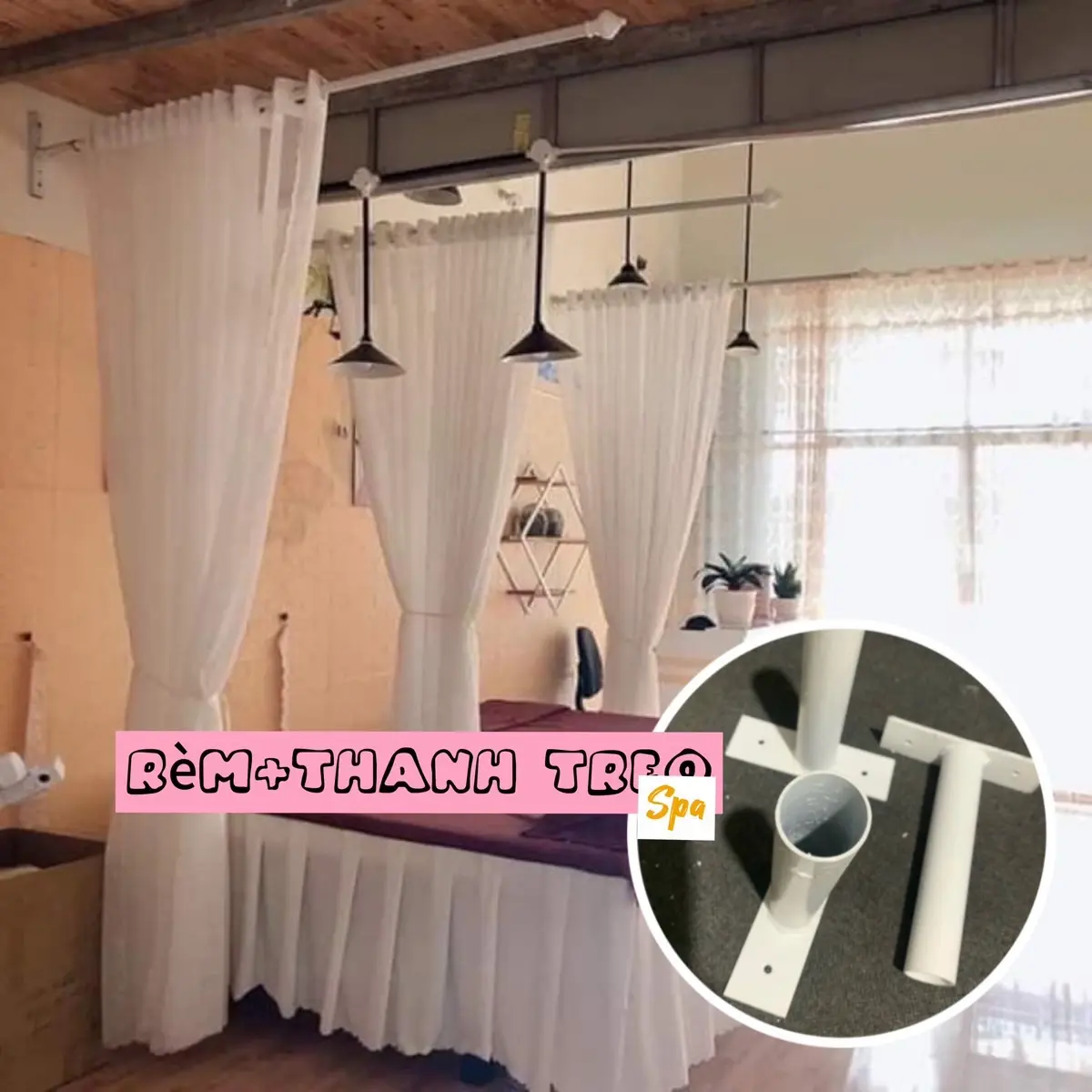 [Combo Khung +Rèm spa] rèm spa gắn tường tiện lợi chắc chắn đầy đủ phụ kiện