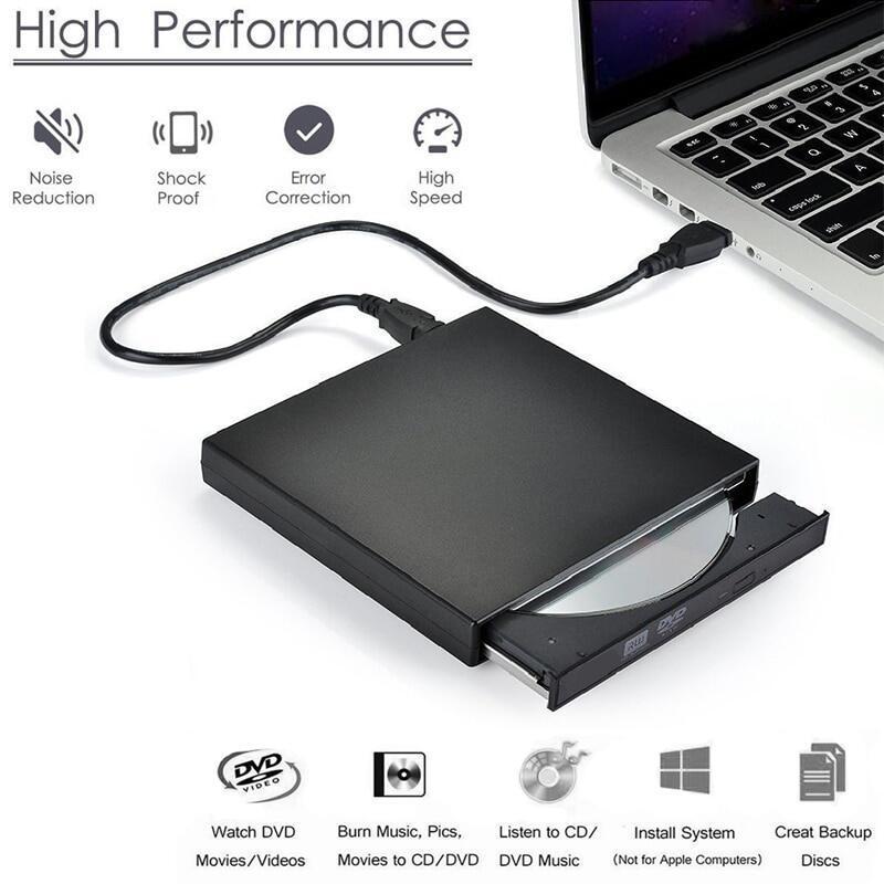 MQQ CD ROM Drive External DVD Drive Slim Portable Optical Drive Writer Burner Rewriter Untuk PC /laptop komputer black laptop  kabel 5