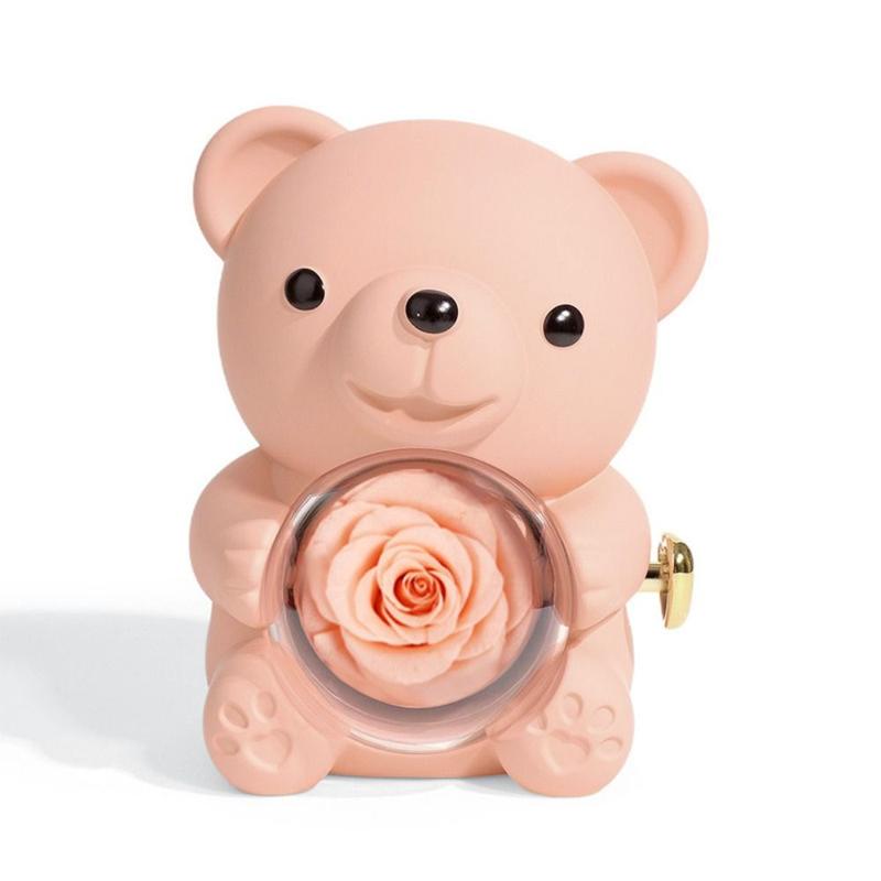 Product Introduction of Creative Rotating Rose Box Soap Flower Pink Bear Gifts Box Necklace Storage Red Ring Gift Case Wedding 11