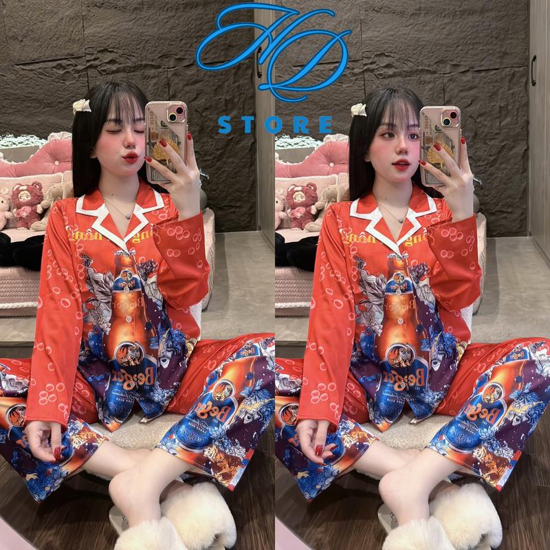 DƯỚI 58Kg Dưới 1’63 [ Mẫu Tết ] Đồ Bộ Nữ Lụa Latin Mặc Nhà Áo Tay Dài Thiết Kế Ken Xanh Ger Đỏ Đồ ngủ Bộ Ngủ Pijama Lịch Nho - HD STORE 9
