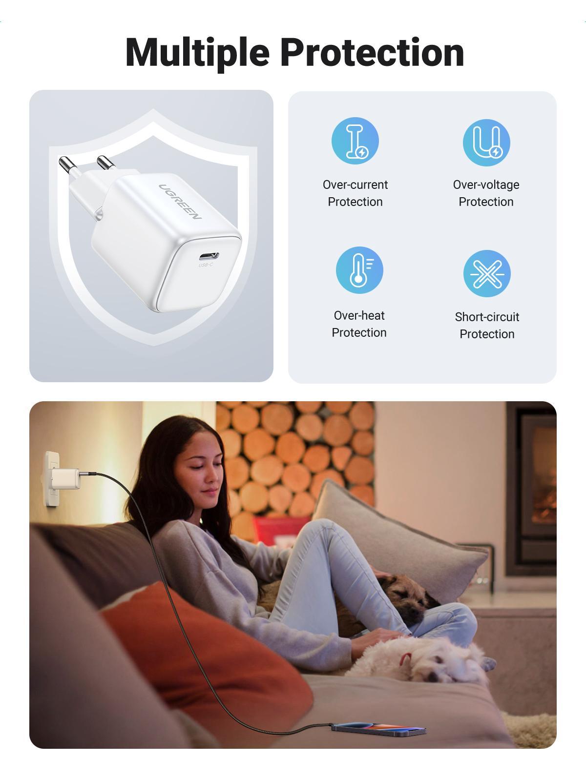 UGREEN Kepala Charger for iPhone 11 12 13 14 15 Series PD Type C Fast Charging 20w 30w