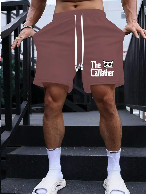 Men's Regular Fit Letter & Geometric Print Drawstring Waist Shorts, Casual Breathable Comfortable Shorts for Summer, Fashion Men's Bottoms for Daily Wear 6