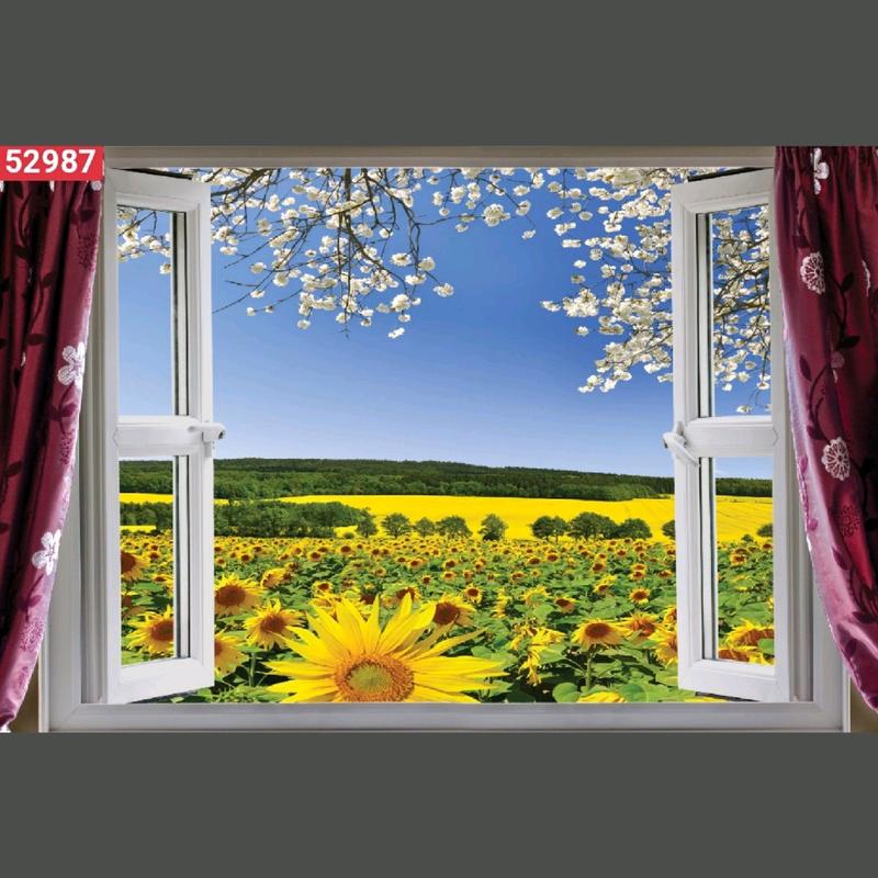 Tranh cửa sổ 3D dán tường in trên chất liệu vải lụa cao cấp shop sẽ gửi kèm keo dán
