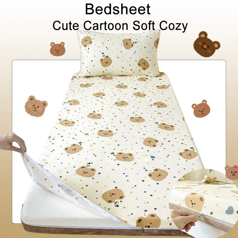 Cute Cartoon Bear Single Bedsheet With Zip Full Cover bedsheet 3feet 3.5feet 5feet 6feet