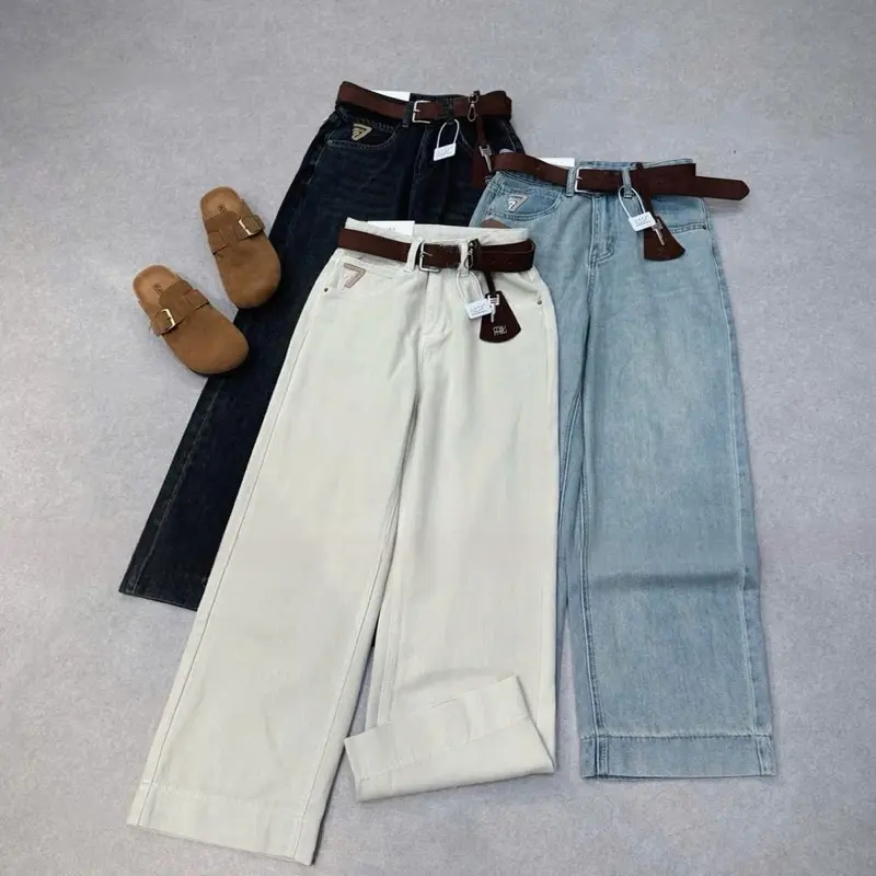 TATTA Jeans |#A17/A68  Quần Jeans Xuông 94cm 3 Màu Kèm Đai Charm  Nữ Kem Women quần bò 2