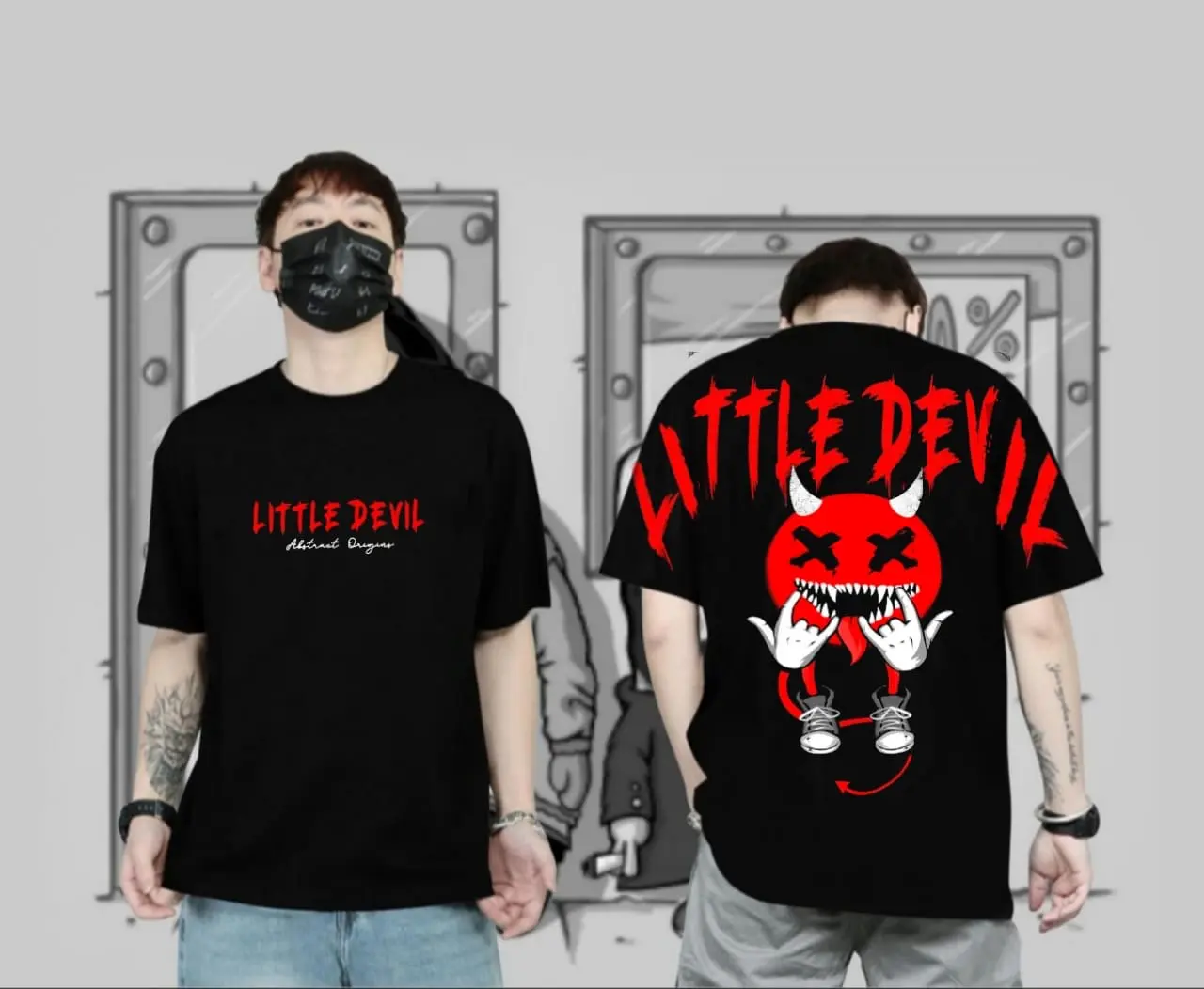 Baju Kaos Tshirt Pria Distro Little Devil Warna Hitam Putih Kaos Distro Lengan Pendek Motif Sablon Bergambar Keren Bahan Katun Nyaman Viral Cod
