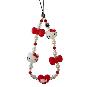Rantai Telefon Bimbit, Gaya Simpulan Rama-rama, Rekaan Kucing KT Comel, Tali Penyangkut Sarung Telefon Bimbit, Manik DIY Buatan Tangan, Rantai Kamera, Tali Anti-Hilang, Aksesori Loket Kartun, Beg Penutup Fon Telinga Charms Phone beaded  keychain