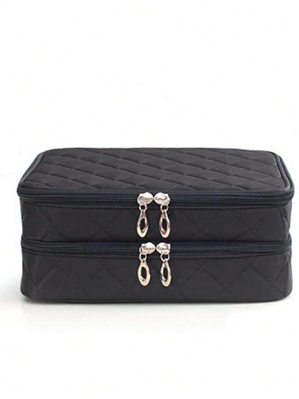 Double Layer Large Capacity Makeup Bag, Portable Travel Cosmetic Storage Bag, Zipper Makeup Organizer Pouch, Versatile Storage Bag for Travel, Office, Home 5