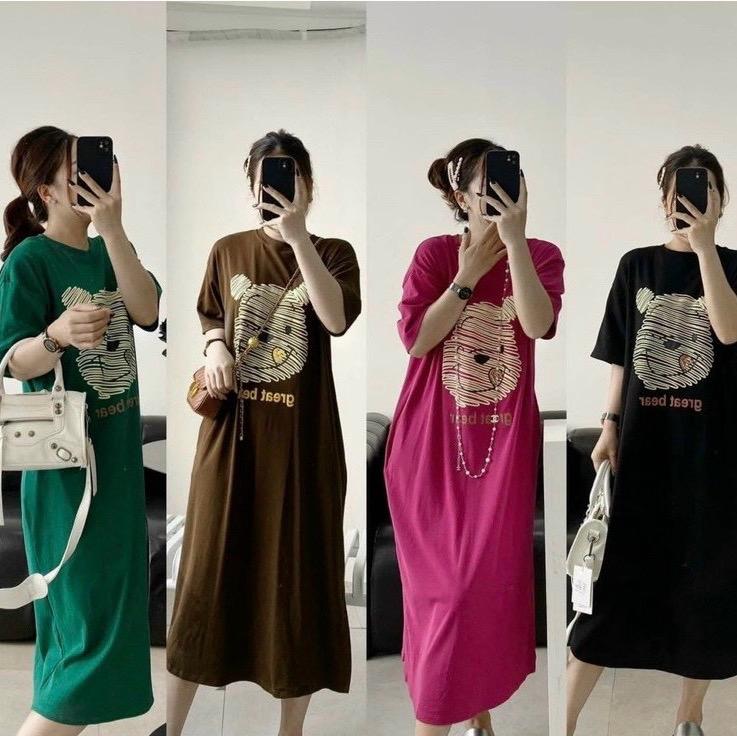 Đầm bầu suông cotton gấu dễ thương form dài Tm324