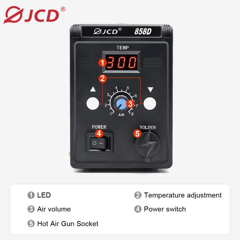 Máy khò nhiệt hàn JCD 858D-B 750W/220V điều chỉnh nhiệt độ 100-500 °C cho các công cụ nhiệt hàn SMD BGA soldering  stations 3