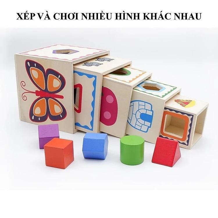 Đồ chơi gỗ S-kids, Hộp xếp chồng thả hình khối 1