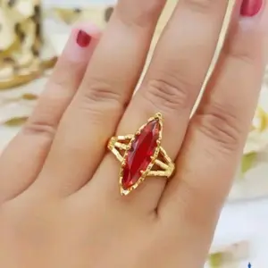 Perhiasan Cincin Bahan Koin Motif Batu Permata Merah Delima Terbaru - Merah Delima A, 5