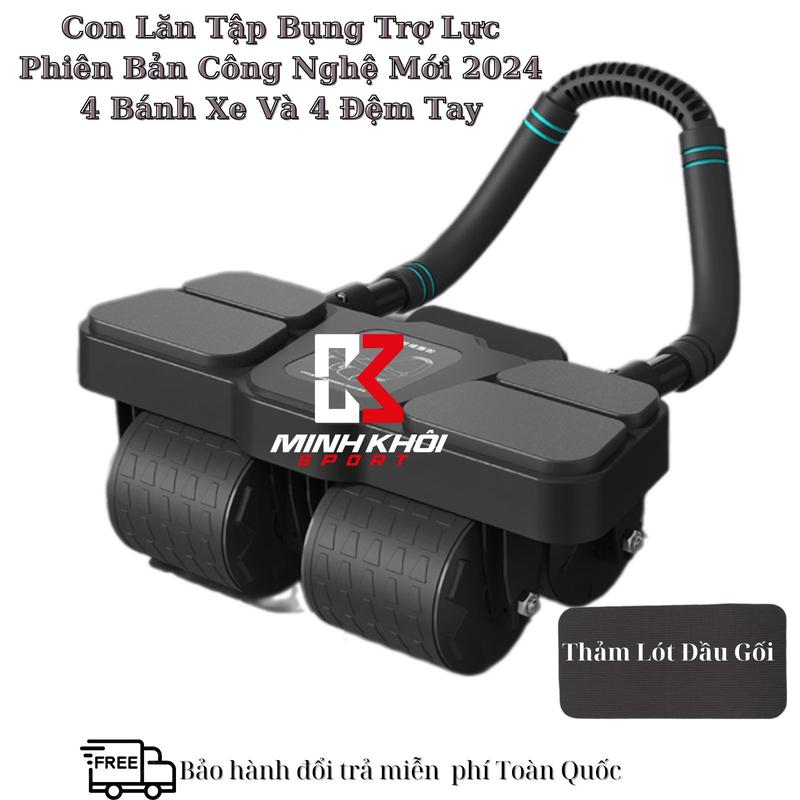 Con Lăn Tập Bụng Phiên Bản 4 Bánh 4 Đệm Tay Công Nghệ Mới [Tặng Thảm Lót Đầu Gối Đồng Hồ Đếm Giờ] Khung Sắt, Trợ Lực, Bánh Xe Chống Trượt Tập Gym TậpCơ Bụ ng Nam Thể Dục dung  cutap bung