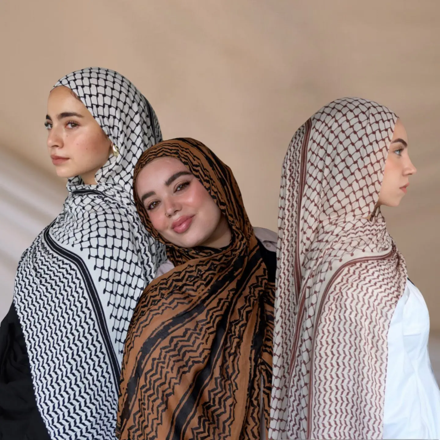 New chiffon printed checkered headscarf Bawal Tudung Ruffle