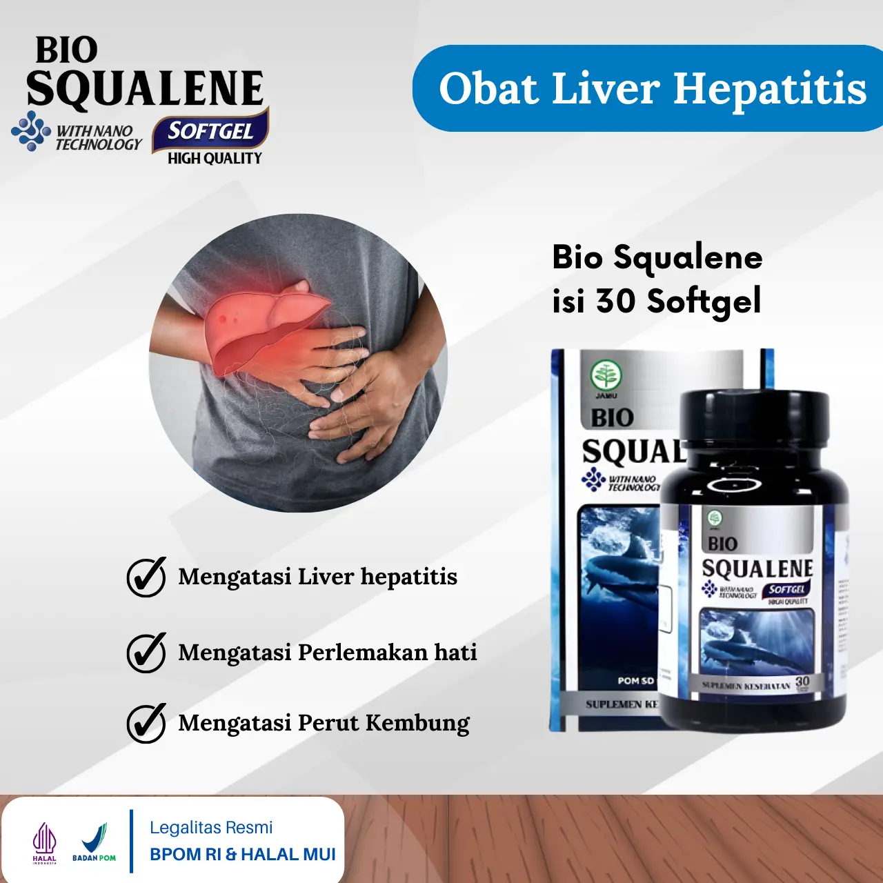Bio Squalene Untuk Liver Hepatitis Perlemakan Hati Perut Kembung Bengkak 30 Softgel