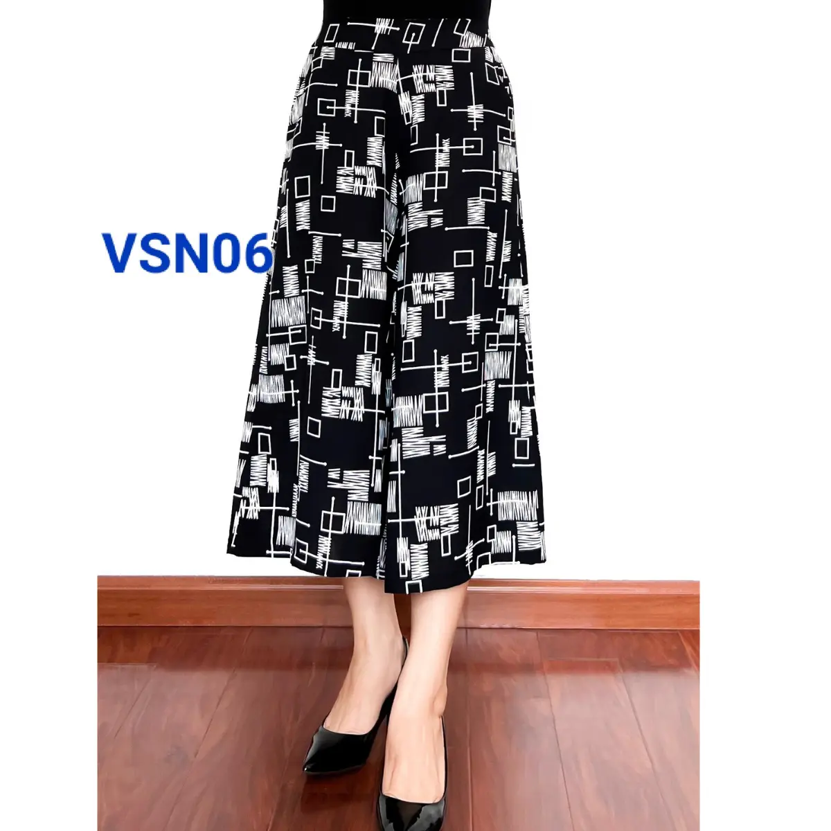 Quần Giả Váy Ống Sớ Chất Liệu Lụa Hàn Châu Mẫu Lửng