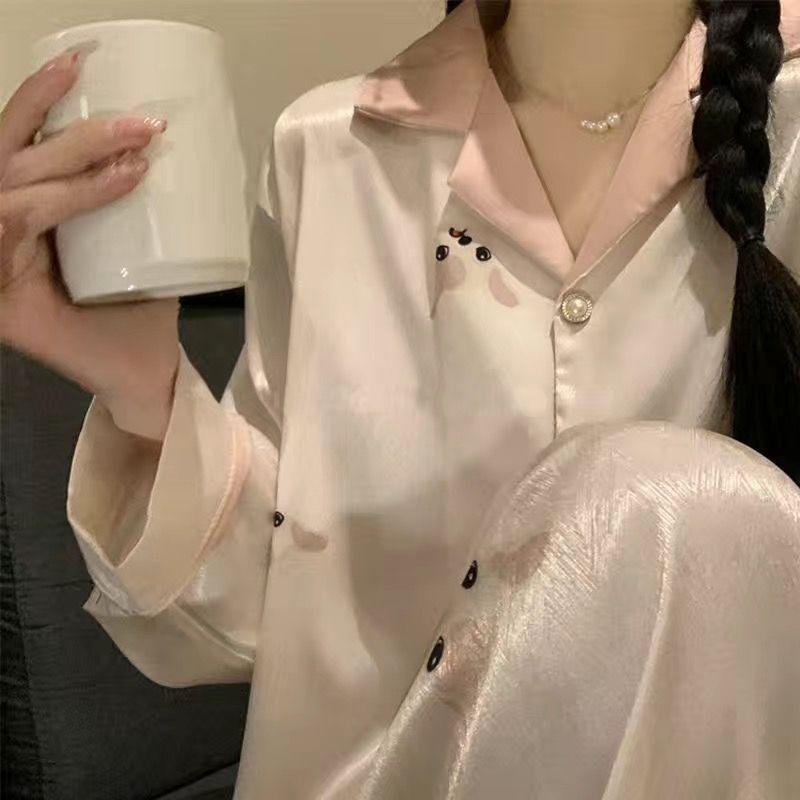Bộ Đồ Ngủ Dài Tay Lụa Lạnh Cao Cấp Phong Cách Pháp Quần Dài Mới Mùa Mùa Xuân Và Mùa Thu 2023 Cho Nữ Bộ Đồ Mặc Nhà Ins Cho Học Sinh 1