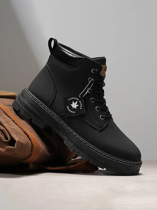 Men's Fashionable Plain Color Lace Up Boots, Casual Comfortable Breathable Boots for Daily Wear, Fashion Shoes for Party, Daily Clothing Decor, Boy 2