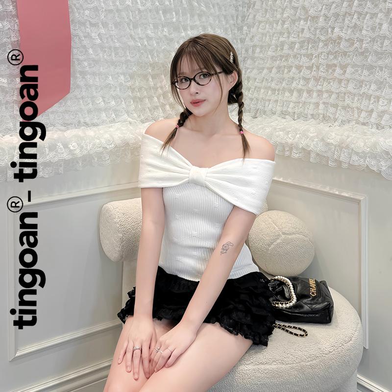 TINGOAN x TIKTOKSHOP - Áo len xù trễ vai phối nơ ngang HEE-RA TOP