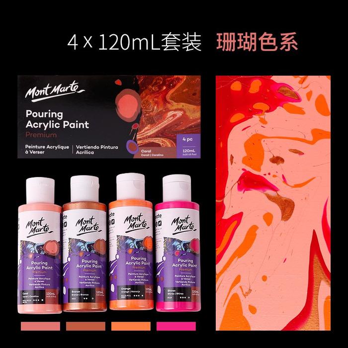 Gambar Mont Marte Pouring Acrylic Paint set 4 pcs 120ml - Coral set dari Toko Prapatan_NEW Kota Administrasi Jakarta Timur 4 Tokopedia